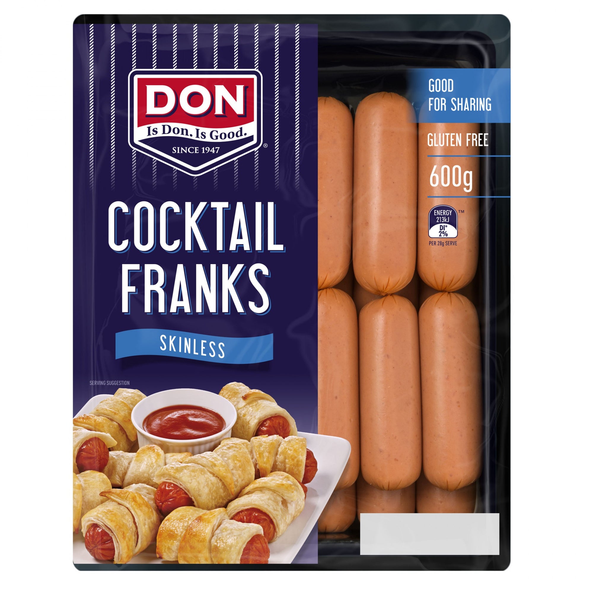 Don Cocktail Franks Skinless 600g