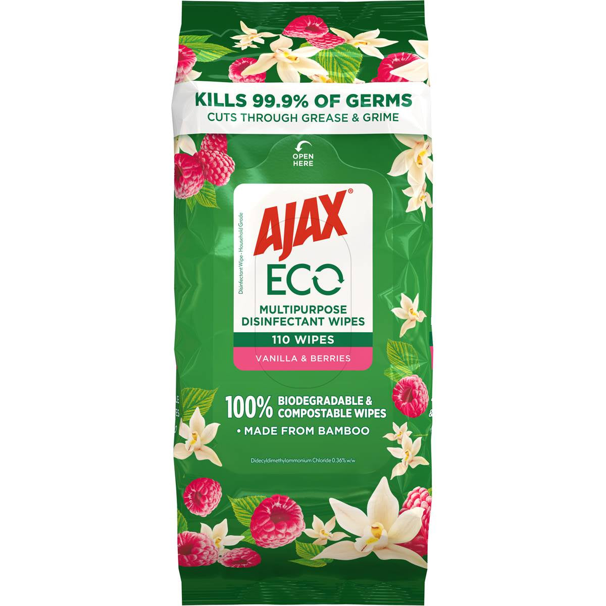 Ajax Wipes Antibacterial Vanilla & Berries 110pk