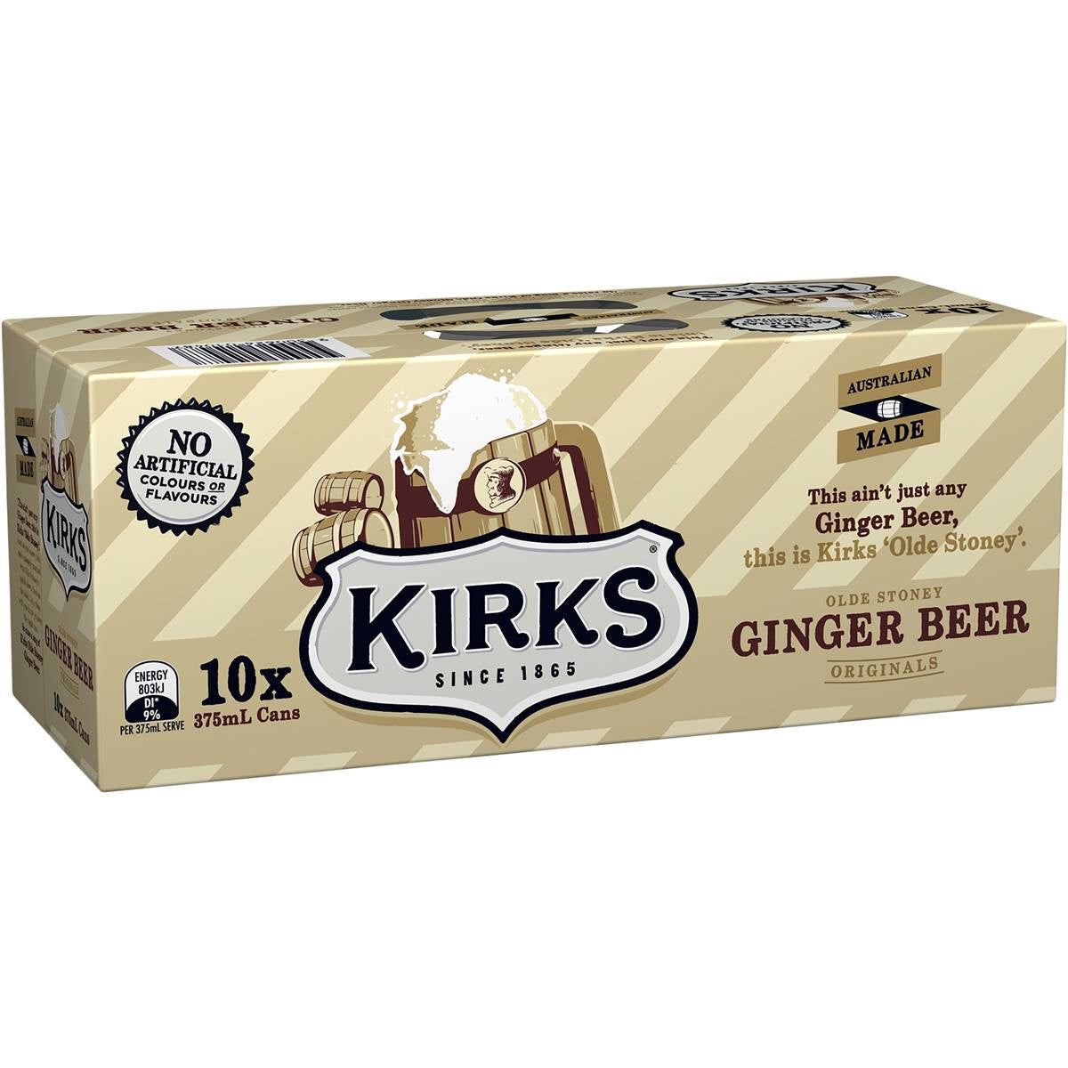 Kirks Ginger Beer Soft Drink Multipack Cans 375ml x10 Pack