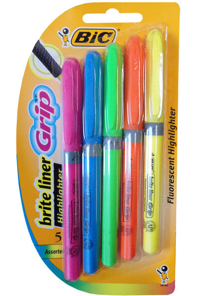BIC Briteliner Grip Highlighter Assorted 5pk