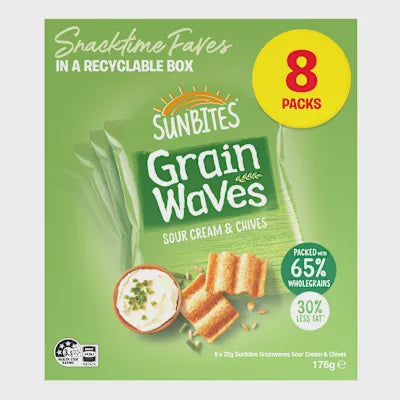 Sunbites Grainwaves Wholegrain Chips Sour Cream & Chives 8 Pk 176g
