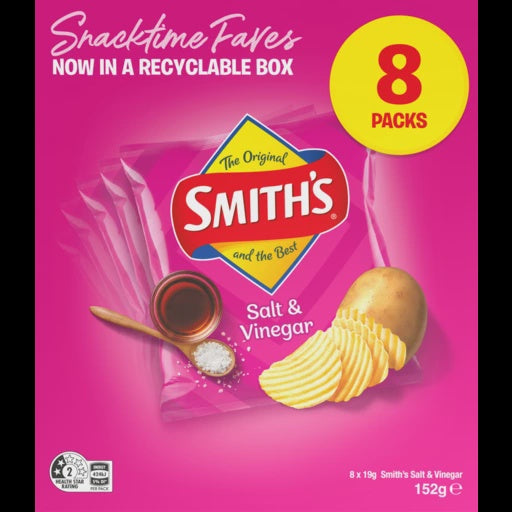 Smith's Crinkle Cut Salt & Vinegar Potato Chips 8 pack 152g