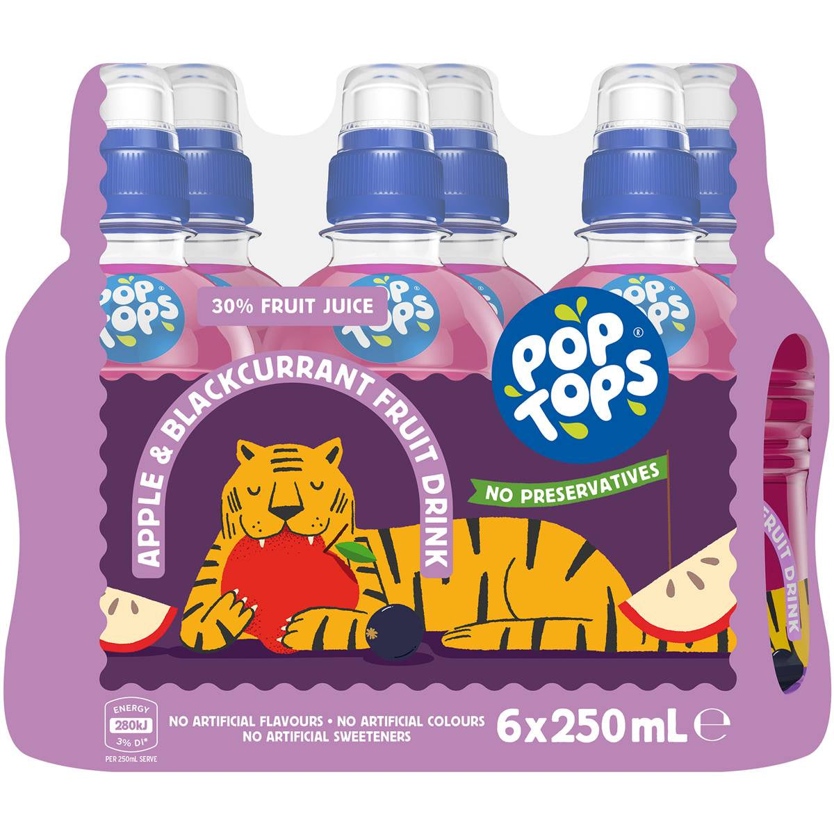 Pop Tops Apple & Blackcurrant Juice 6x250ml