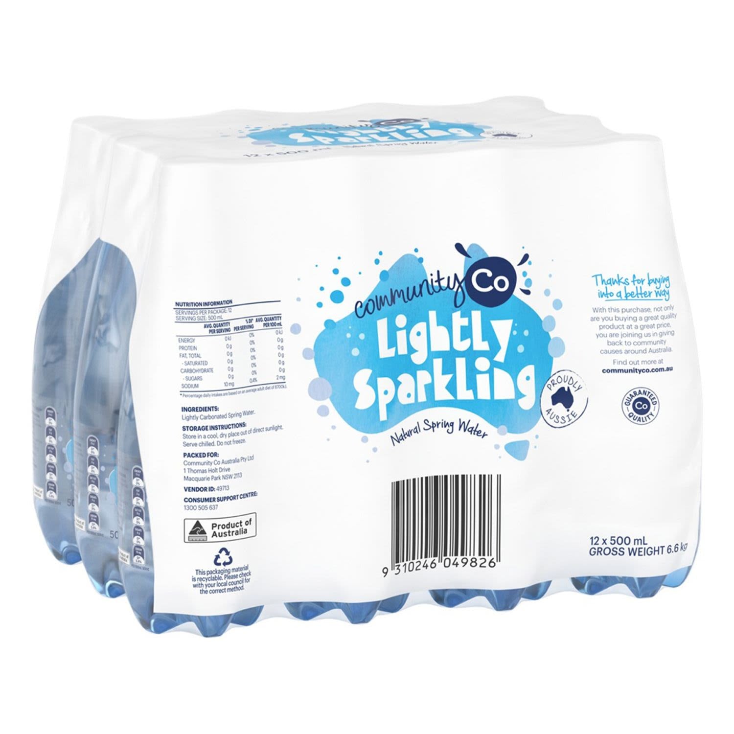 Community Co Sparkling Water Bottles 12x500ml