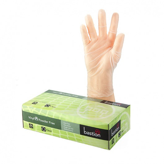 Bastion Glove Vinyl Powder Free Clear Large 100ct